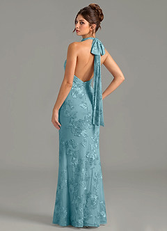 Azazie Velli Bridesmaid Dresses Celestial Azure Mermaid High Neck Mesh Dress image1