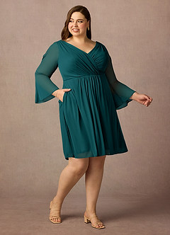 Azazie Teraso Mother of the Bride Dresses Peacock A-Line Pleated Mesh Dress image12