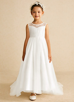 Azazie Tay Flower Girl Dresses Ivory A-Line Sequins Tulle Dress image1