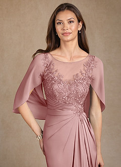 Azazie Hera Mother of the Bride Dresses Dusty Rose A-Line Lace Stretch Satin Dress image5