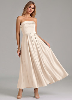 Azazie Lucienne Abiti da Damigella Abito A-Line in Raso Elasticizzato Plissettato Alabastro Bianco image7