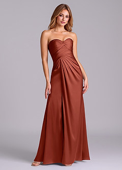 Azazie Sabrine Final Sale Terracotta A-Line Sweetheart Neckline Stretch Satin Dress image3