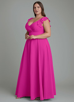 Azazie Leilani Robes de demoiselle d'honneur Robe Trapèze en Mousseline de soie Plissé Fuchsia image9