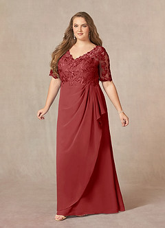 Azazie Amedeus Mother of the Bride Dresses Rust A-Line V-Neck Lace Chiffon Dress image8