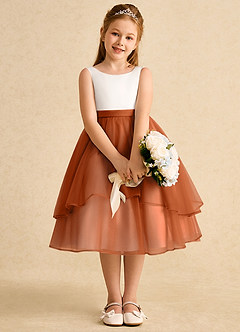 Azazie Rene Flower Girl Dresses Ivory Burnt Orange A-Line Bow Tulle Dress image6