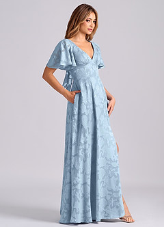 Azazie Kimber 신부 들러리 드레스 A라인 포켓이 있는 플로럴 번아웃 바닥 길이 드레스 image3