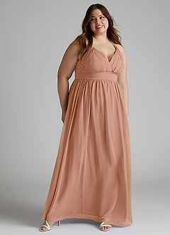 Azazie Ashia Bridesmaid Dresses Champagne Rose A-Line Pleated Chiffon Dress image9