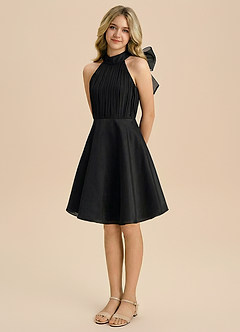 Azazie Elsie Junior Formal Linia A Marszczony Siatka Mini Młodsza druhna Sukienka image1