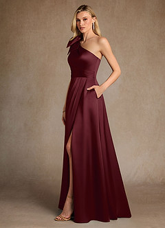 Azazie Easton Mother of the Bride Dresses Cabernet A-Line One Shoulder Stretch Satin Dress image2