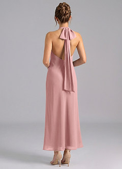 Azazie Velli At-home Try On Dresses Dusty Rose Mermaid High Neck Chiffon Dress image2