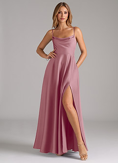 Azazie Elle Bridesmaid Dresses Vintage Mauve A-Line Pleated Stretch Satin Dress image3