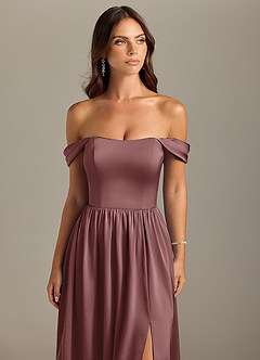 Azazie Calianna Bridesmaid Dresses Vintage Mauve A-Line Off the Shoulder Stretch Satin Convertible Dress image4