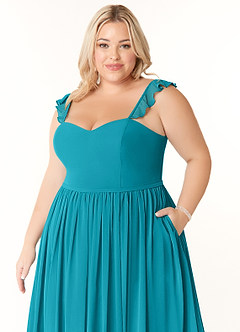 Azazie Metz Abiti da Damigella Abito A-Line in Chiffon Increspato con Scollo a Cuore Giada image11
