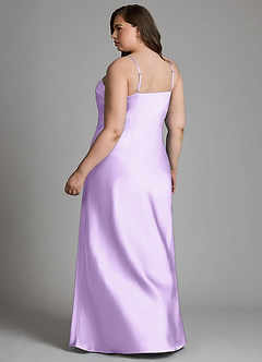 Azazie Jaleesa Robes de demoiselle d'honneur Robe Fourreau en Satin extensible Col haut Lilas image8