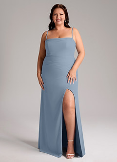 Azazie Leonis Bridesmaid Dresses Dusty Blue Sheath Strapless Chiffon Convertible Dress image9