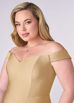 Barbie ♥ Azazie Bridesmaid Dresses Gold A-Line Off the Shoulder Stretch Satin Convertible Dress image11