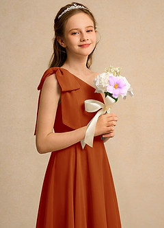 Azazie Guppy Junior Formal Flower Girl Dresses Paprika A-Line One Shoulder Chiffon Dress image4