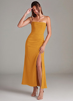 Azazie Leonis Bridesmaid Dresses Butterscotch Mermaid Strapless Chiffon Convertible Dress image1