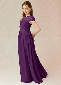 Azazie Delevingne Junior Grape A-Line Lace Chiffon Dress image3