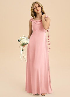 Azazie Gumdrop Junior Powder Pink Empire Pleated Stretch Satin Dress image2