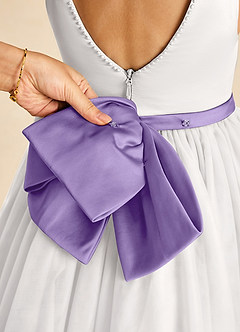 Azazie Seline Flower Girl Dresses Ivory Tahiti A-Line Bow Tulle Dress image3