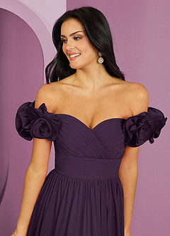 Barbie ♥ Azazie Bridesmaid Dresses Plum A-Line Off the Shoulder Chiffon Convertible Dress image9
