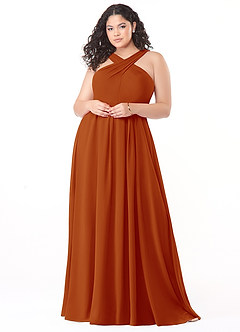Azazie Dixie Bridesmaid Dresses Paprika A-Line Halter Pleated Chiffon Dress image7