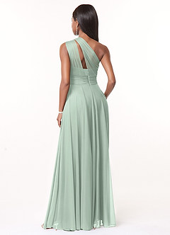 Azazie Charlize Bridesmaid Dresses Agave A-Line One Shoulder Mesh Dress image2