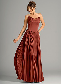Azazie Saedra Bridesmaid Dresses Terracotta A-Line Corset Stretch Satin Dress image1