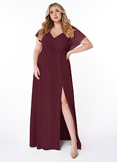 Azazie Rylee Vestidos de damas de honor Vestido de Cabernet de Gasa de Corte en A con Plisado image6