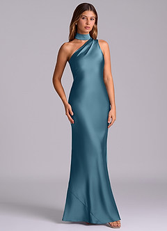 Azazie Seona Abiti da Damigella Abito Sirena in Raso Elasticizzato Monospalla Bermuda image3