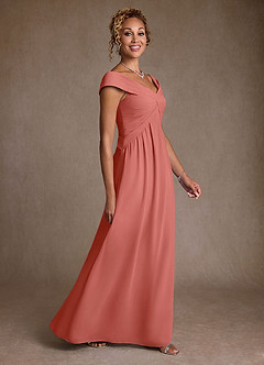 Azazie Myrtle Mother of the Bride Dresses Salmon Pink A-Line Pleated Chiffon Dress image3