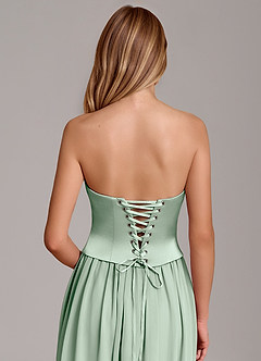 Azazie Cadence Robes de demoiselle d'honneur Robe Trapèze Convertible en Satin extensible Corset Agave image6