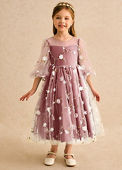 Azazie Elowen vestidos de niña de las flores Vestido Terracota de Encaje de Línea A con Escote corazón image3