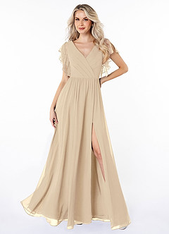 Azazie Zella At-home Try On Dresses Champagne A-Line Lace Chiffon Dress image1