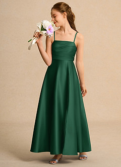 Azazie Pebbles Girls Formal Flower Girl Dresses Dark Green A-Line Pleated Matte Satin Dress image4