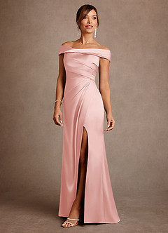 Azazie Bedford vestidos de madre de la novia Vestido de Rosa Empolvado de Satén Elástico de Corte Recto con Plisado image2
