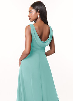 Azazie Karina Bridesmaid Dresses Aqua A-Line Pleated Chiffon Dress image4