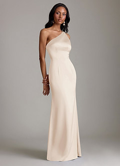 Azazie Voni Abiti da Damigella Abito Sirena in Raso Elasticizzato Monospalla Alabastro Bianco image1