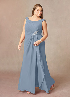Azazie Yarrow Mère de la mariée Robes Robe Trapèze en Mousseline de soie Plissée Bleu Poussiéreux image9