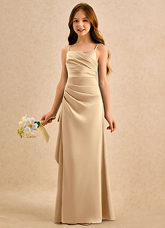 Azazie Cannoli Girls Formal Rochii de fetiță cu flori Linie A Plisată Satin elastic Lungime până la podea Rochie image4