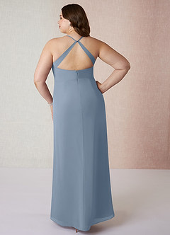 Azazie Manila Jurken voor bruidsmeisjes Jurk van Chiffon met Kolom V-hals Stoffig Blauw image8