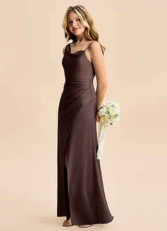 Azazie Abby Junior Vestido de Ganache de Satén Elástico de Corte en A con Plisado image3