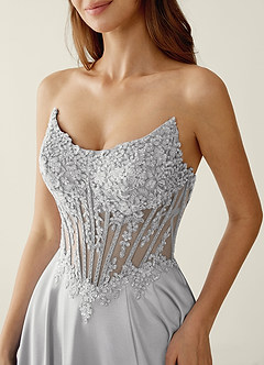 Zuri Grey Satin Wrap Beaing Corset A-line Prom Dress image7