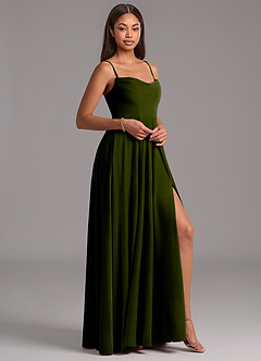 Azazie Elle Bridesmaid Dresses Olive A-Line with Pockets Velvet Dress image7
