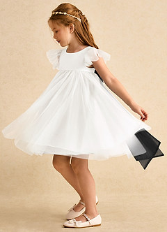 Azazie Munchkin Flower Girl Dresses Ivory Black A-Line Bow Tulle Dress image5