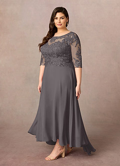 Azazie Monza Mother of the Bride Dresses Steel Grey A-Line Lace Chiffon Dress image8