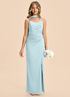 Azazie Calandra Junior Cloud Blue Sheath Pleated Stretch Satin Dress image1