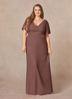Azazie Alessa Mother of the Bride Dresses Espresso A-Line V-Neck Pleated Chiffon Dress image7