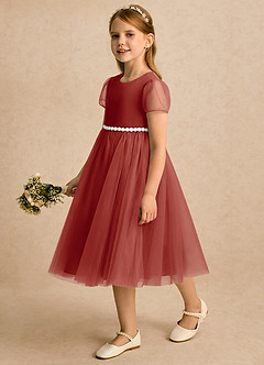 Azazie Kaylor Flower Girl Klänningar Klänning A-linje i Tyll Plisserad image4